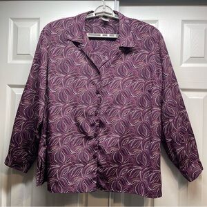 Notations Plum Purple Geometric Dotted Swirl Blouse Button Down Size 3X